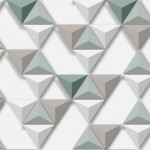 Tapeta HEXAGONE L57504 przestrzenne trójkąty efekt 3D biało szaro miętowe
